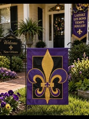 Magnolia Lane Purple Gold Fleur-de-Lis Garden Flag 13" x 18" Double-Sided NWT